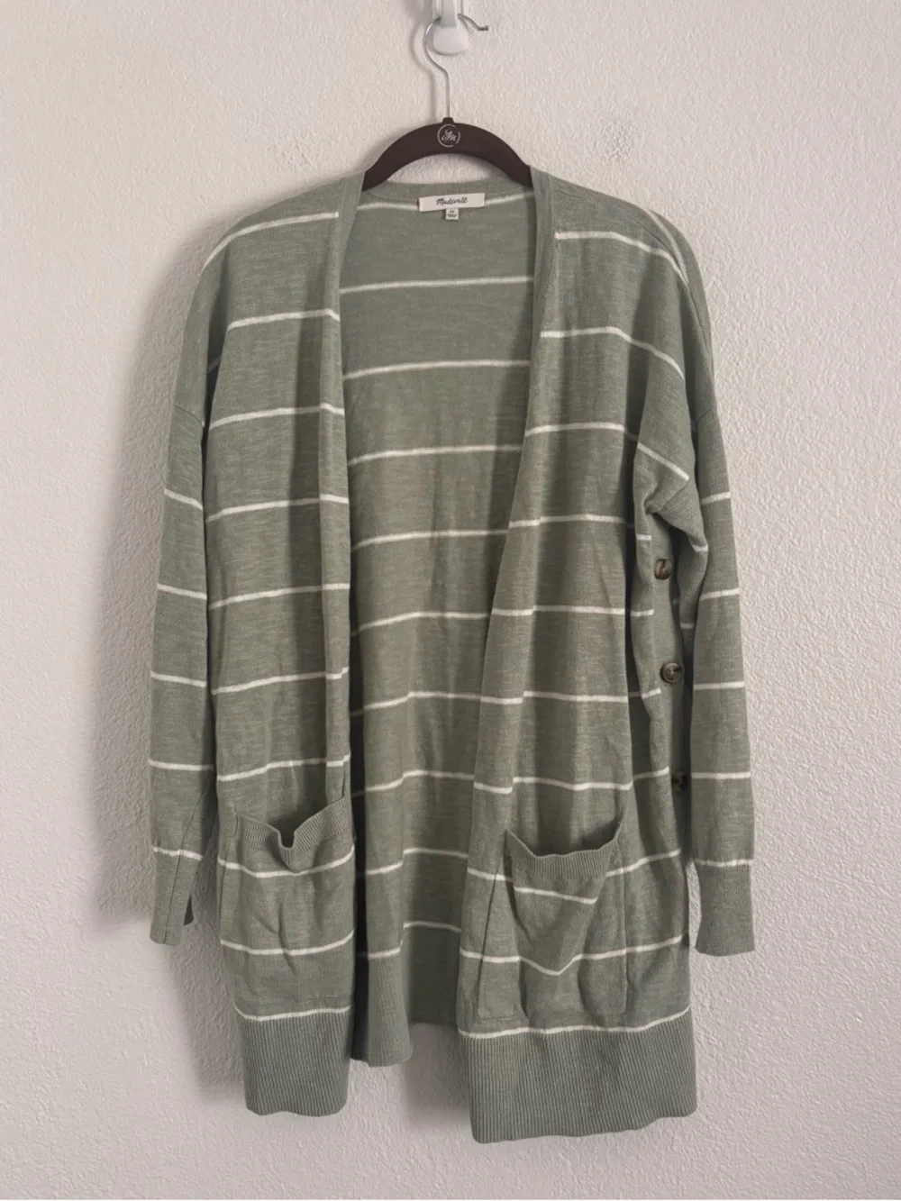 Madewell Women's Size XS Green Striped Marlton Side Button Cardigan Sweater